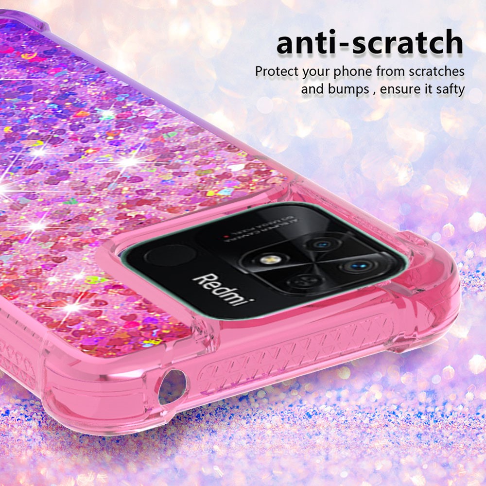 YB Quicksand Series-3 for Xiaomi Redmi 10C Glitter Case Gradient Quicksand Flowing Liquid Soft TPU Cushion Phone Cover - Pink/Purple-4
