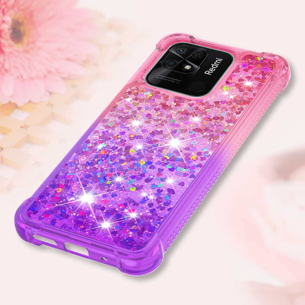YB Quicksand Series-3 for Xiaomi Redmi 10C Glitter Case Gradient Quicksand Flowing Liquid Soft TPU Cushion Phone Cover - Pink/Purple-6