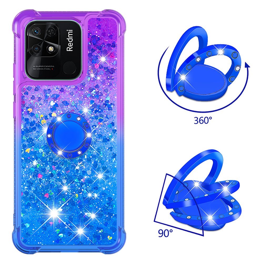 For Xiaomi Redmi 10C YB Quicksand Series-8 Ring Kickstand Liquid Cover Gradient Quicksand TPU Bumper Cushion Reinforced Corners Protective Cover - Purple/Blue-3