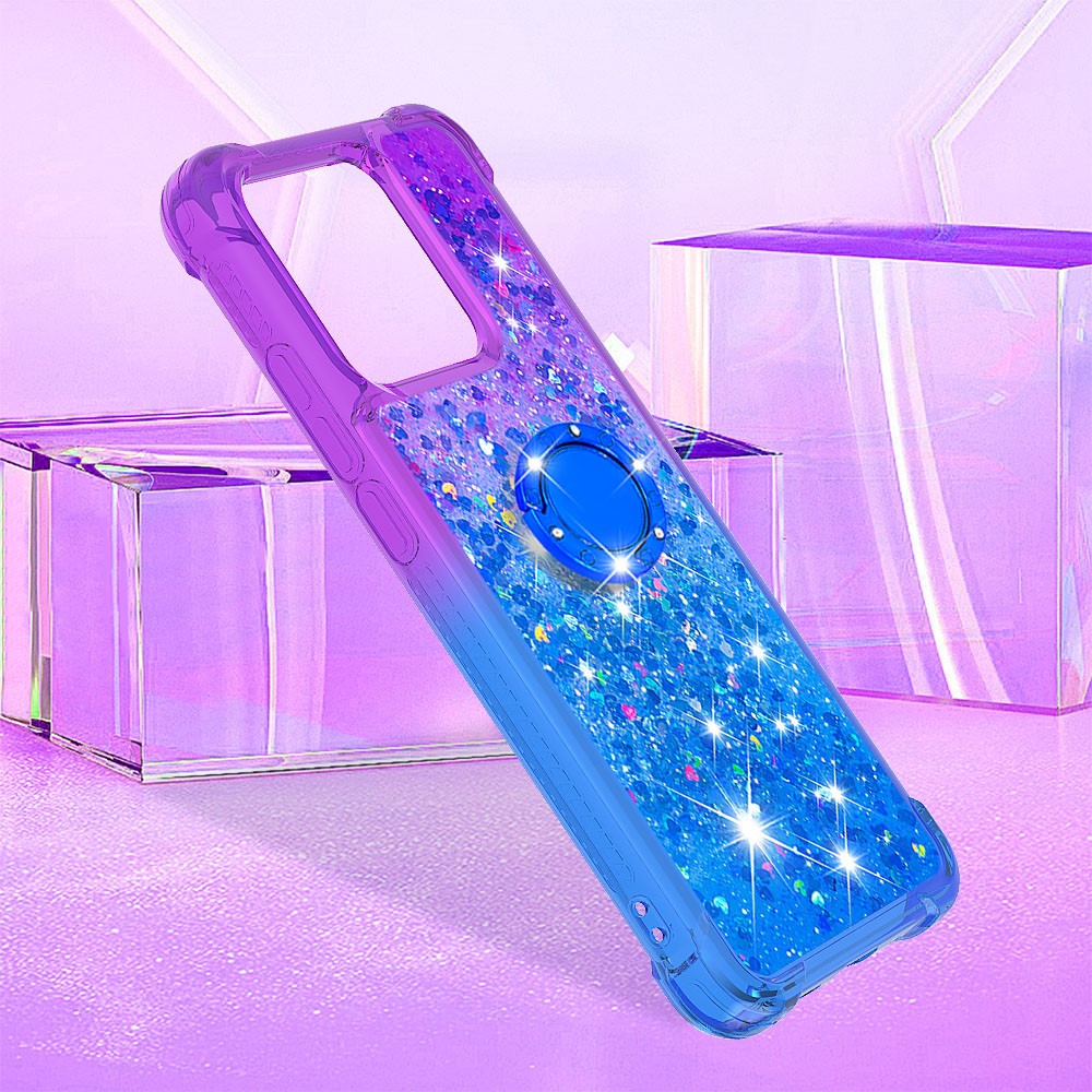 For Xiaomi Redmi 10C YB Quicksand Series-8 Ring Kickstand Liquid Cover Gradient Quicksand TPU Bumper Cushion Reinforced Corners Protective Cover - Purple/Blue-7