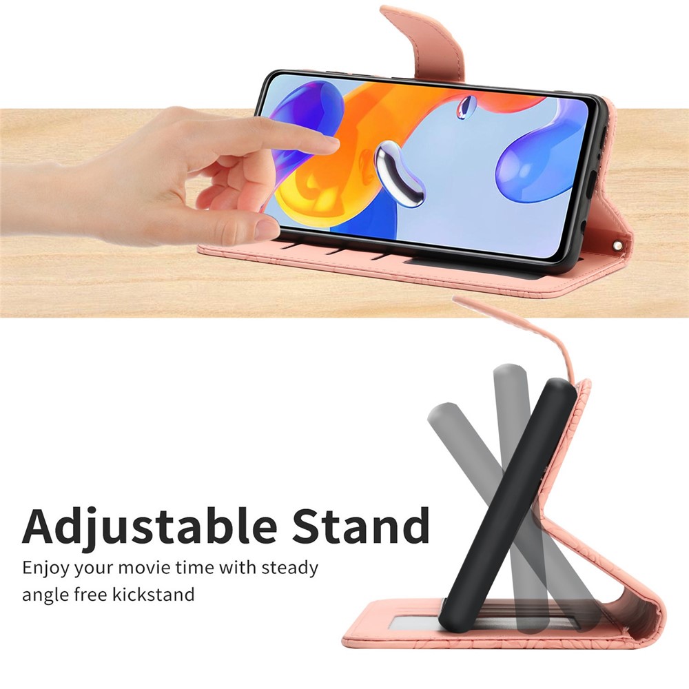 For Xiaomi Redmi Note 11 4G (Qualcomm)/Redmi Note 11S 4G PU Leather Wallet Case Imprinted Butterfly Flowers Stand Shockproof Shoulder Strap Removable Flip Protective Cover - Pink-3