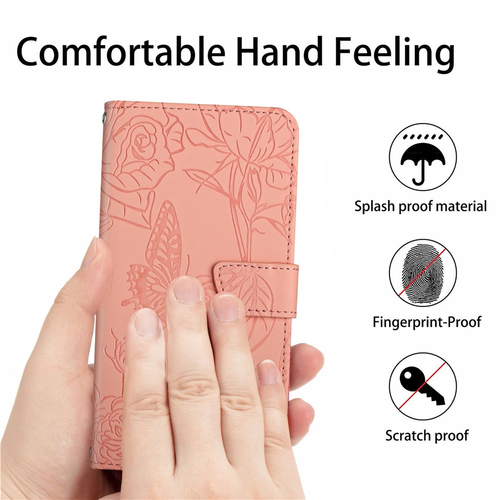 For Xiaomi Redmi Note 11 4G (Qualcomm)/Redmi Note 11S 4G PU Leather Wallet Case Imprinted Butterfly Flowers Stand Shockproof Shoulder Strap Removable Flip Protective Cover - Pink-5