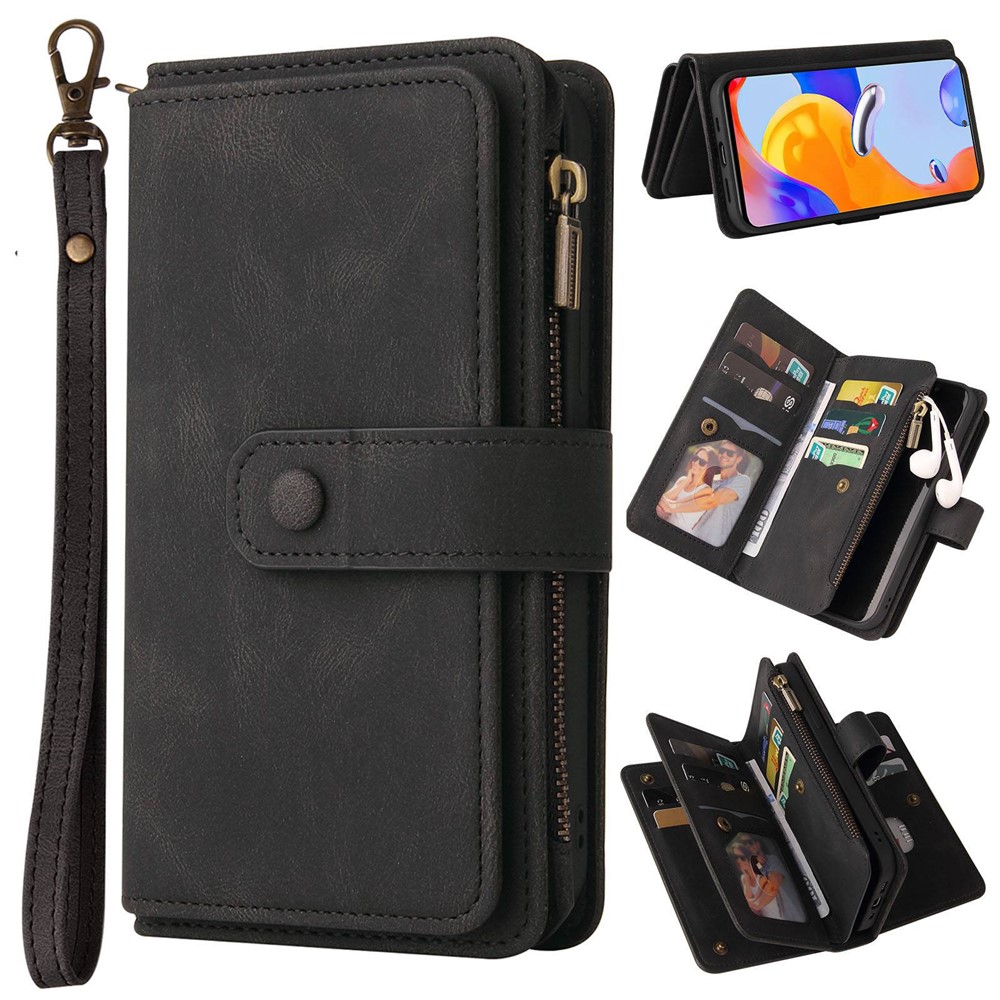 For Xiaomi Redmi Note 11 Pro 4G (MediaTek)/Note 11 Pro 5G (Qualcomm) KT Multi-functional Series-2 Multiple Card Slots PU Leather Stand Phone Case with Wallet Zipper Pocket - Black-1