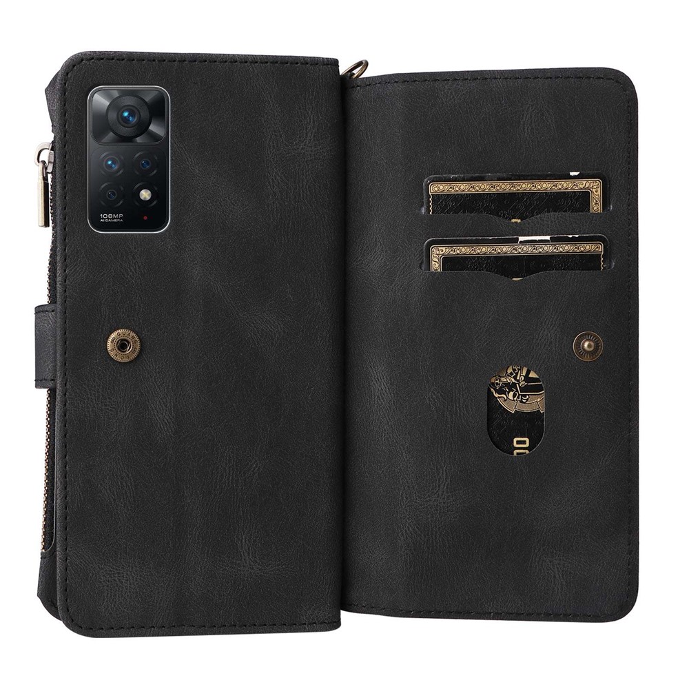 For Xiaomi Redmi Note 11 Pro 4G (MediaTek)/Note 11 Pro 5G (Qualcomm) KT Multi-functional Series-2 Multiple Card Slots PU Leather Stand Phone Case with Wallet Zipper Pocket - Black-10