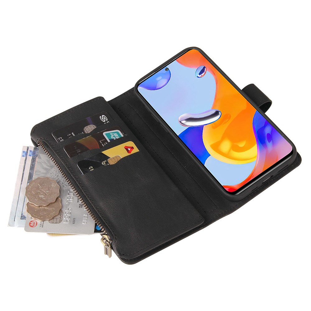 For Xiaomi Redmi Note 11 Pro 4G (MediaTek)/Note 11 Pro 5G (Qualcomm) KT Multi-functional Series-2 Multiple Card Slots PU Leather Stand Phone Case with Wallet Zipper Pocket - Black-11