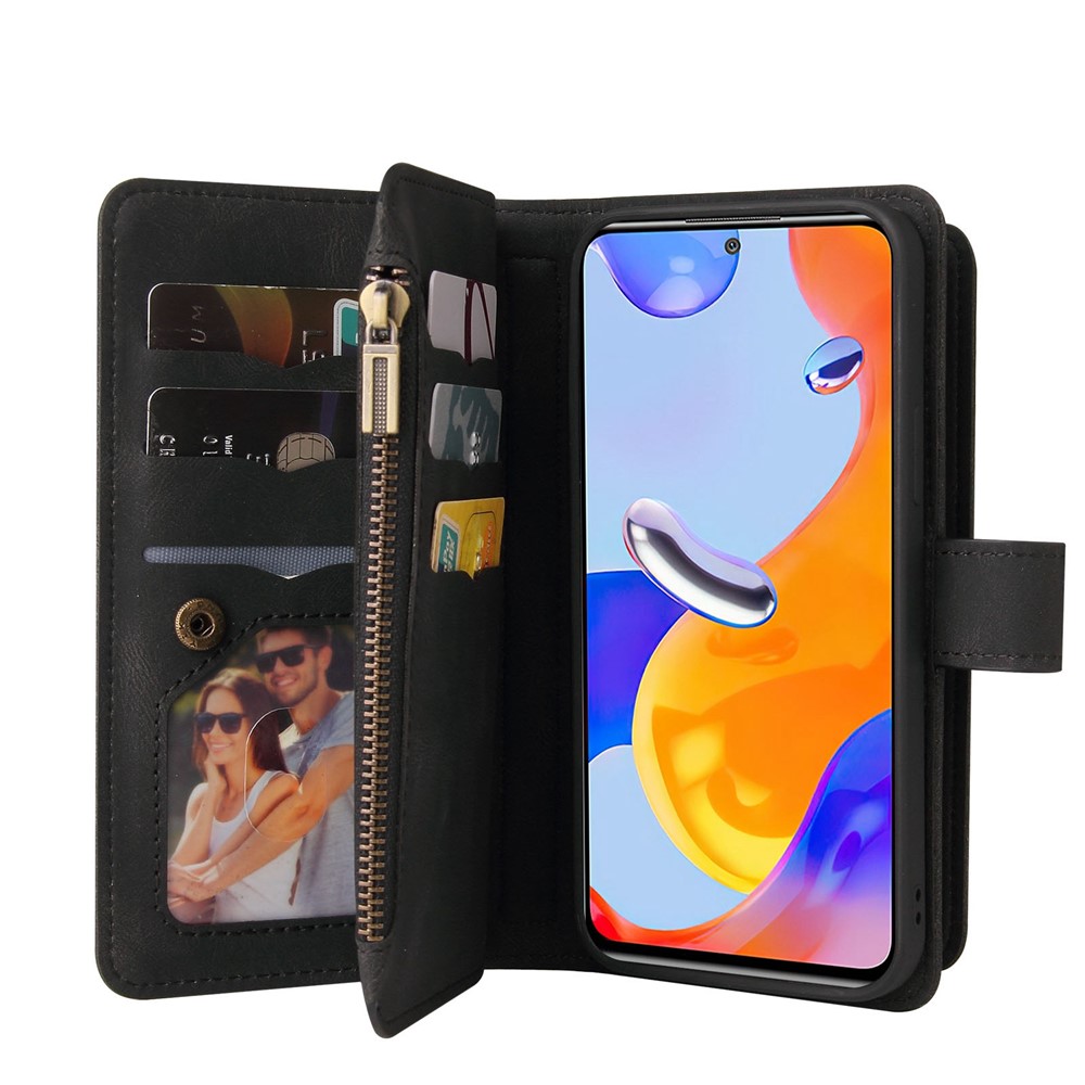For Xiaomi Redmi Note 11 Pro 4G (MediaTek)/Note 11 Pro 5G (Qualcomm) KT Multi-functional Series-2 Multiple Card Slots PU Leather Stand Phone Case with Wallet Zipper Pocket - Black-8