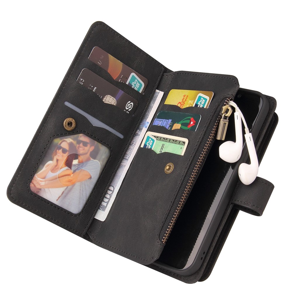 For Xiaomi Redmi Note 11 Pro 4G (MediaTek)/Note 11 Pro 5G (Qualcomm) KT Multi-functional Series-2 Multiple Card Slots PU Leather Stand Phone Case with Wallet Zipper Pocket - Black-9