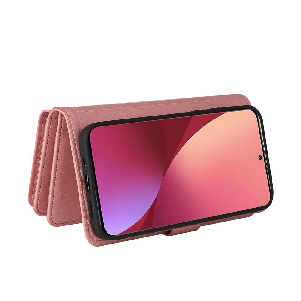 For Xiaomi 12/12X KT Multi-functional Series-2 Multiple Card Slots Protective Phone Case PU Leather + TPU Zipper Pocket Cover - Pink-3