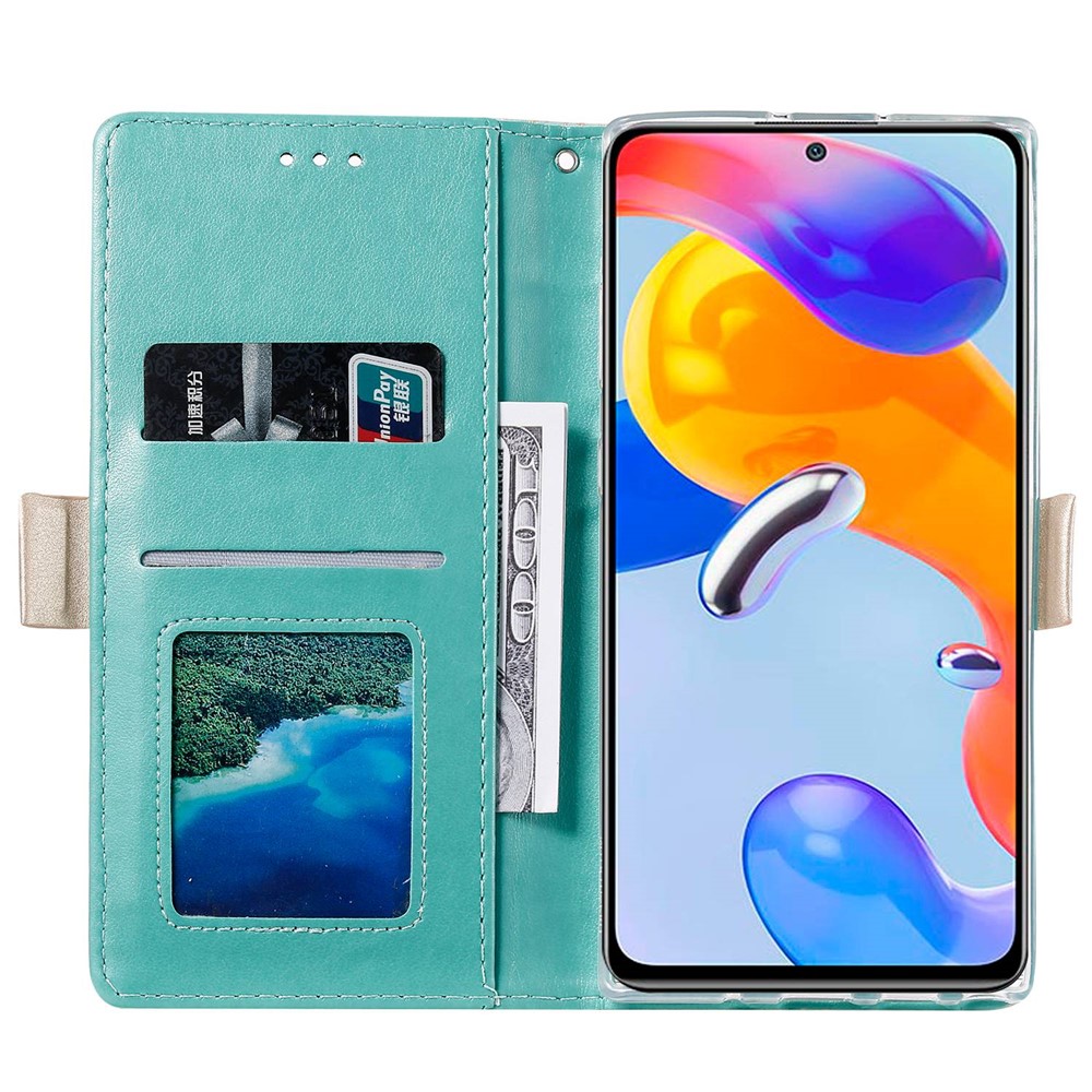For Xiaomi Redmi Note 11 Pro 4G (MediaTek)/Note 11 Pro 5G (Qualcomm) Lace Flower Pattern Flip Zipper Wallet Phone Case Stand Feature Bowknot Wrist Strap Leather Handbag - Green-2