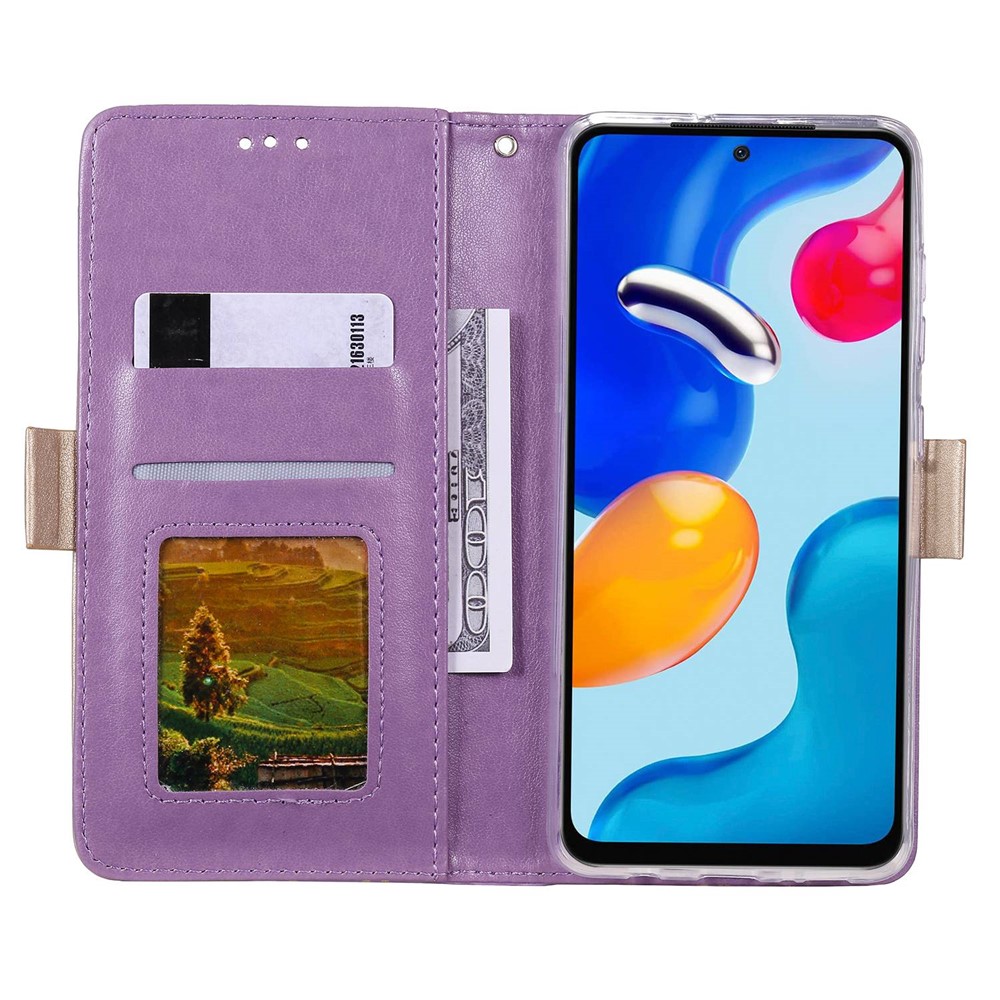 For Xiaomi Redmi Note 11 4G (Qualcomm)/Redmi Note 11S 4G Zipper Wallet Case Lace Flower Pattern PU Leather Bowknot Wrist Strap Stand Phone Cover - Purple-2