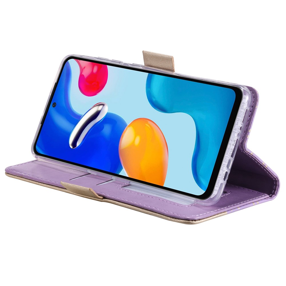 For Xiaomi Redmi Note 11 4G (Qualcomm)/Redmi Note 11S 4G Zipper Wallet Case Lace Flower Pattern PU Leather Bowknot Wrist Strap Stand Phone Cover - Purple-3