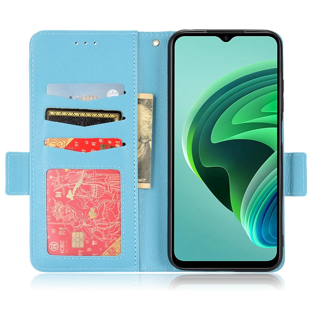 For Xiaomi Redmi Note 11E/Redmi 10 5G/Redmi 10 Prime+ 5G PU Leather Litchi Texture Case Full Protection Stand Flip Folio Wallet Cover - Baby Blue-2