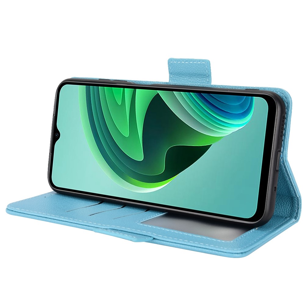 For Xiaomi Redmi Note 11E/Redmi 10 5G/Redmi 10 Prime+ 5G PU Leather Litchi Texture Case Full Protection Stand Flip Folio Wallet Cover - Baby Blue-3