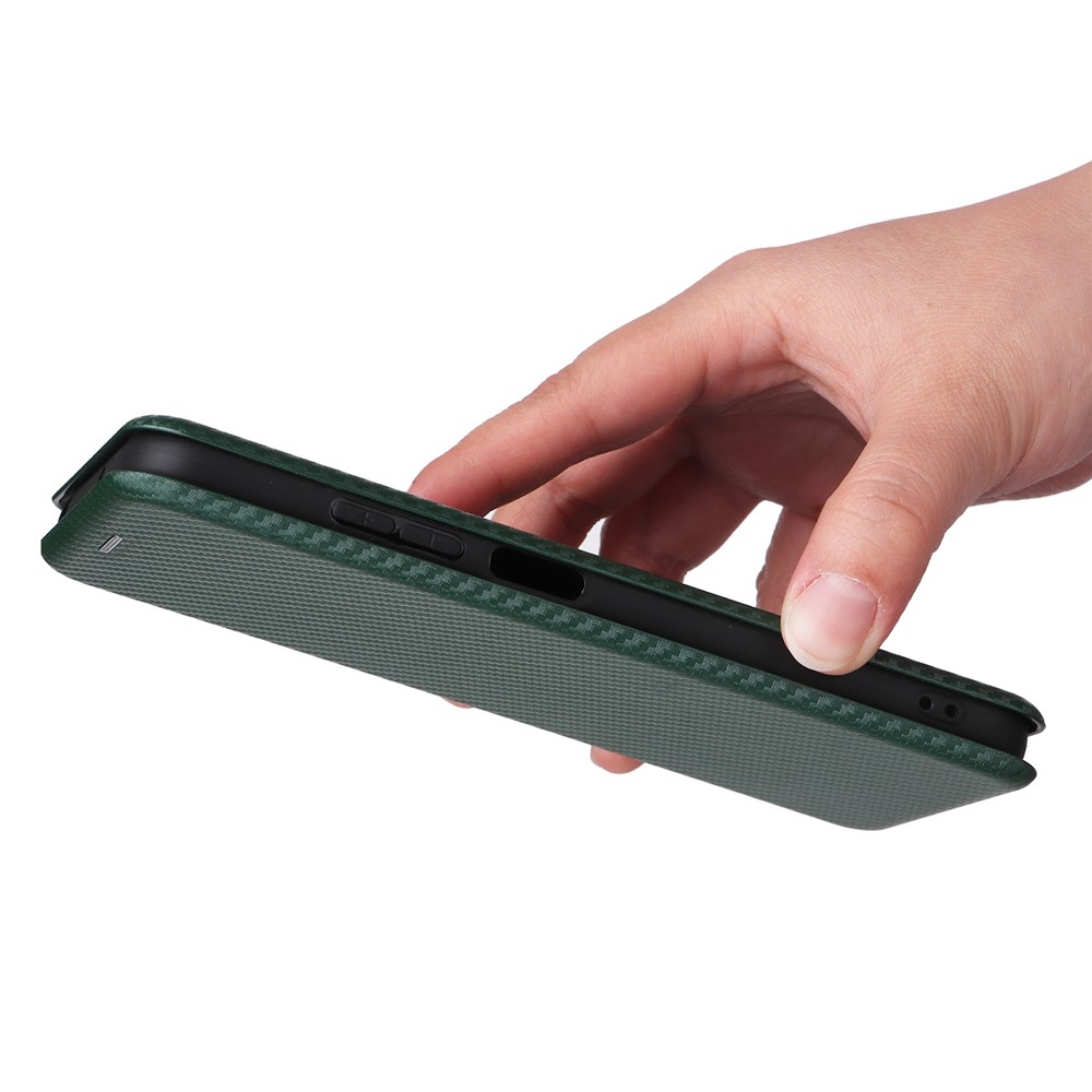 For Xiaomi Redmi Note 11E Carbon Fiber Leather Flip Stand Case Card Holder All-Inclusive Shockproof Magnetic Auto-absorbed Cell Accessories Phone Cover - Green-2