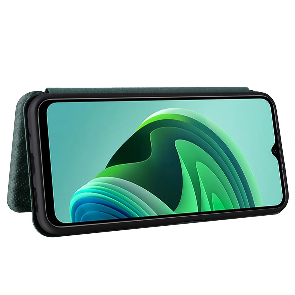 For Xiaomi Redmi Note 11E Carbon Fiber Leather Flip Stand Case Card Holder All-Inclusive Shockproof Magnetic Auto-absorbed Cell Accessories Phone Cover - Green-3