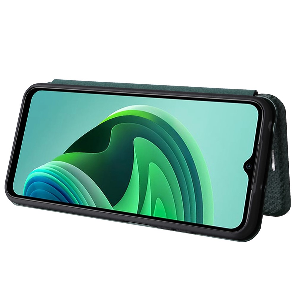 For Xiaomi Redmi Note 11E Carbon Fiber Leather Flip Stand Case Card Holder All-Inclusive Shockproof Magnetic Auto-absorbed Cell Accessories Phone Cover - Green-4