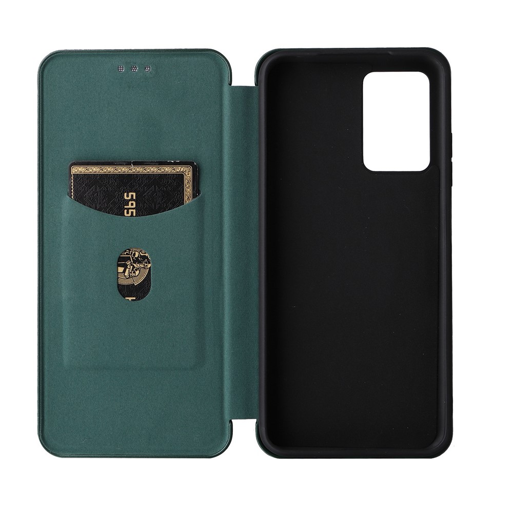 For Xiaomi Redmi Note 11E Carbon Fiber Leather Flip Stand Case Card Holder All-Inclusive Shockproof Magnetic Auto-absorbed Cell Accessories Phone Cover - Green-5