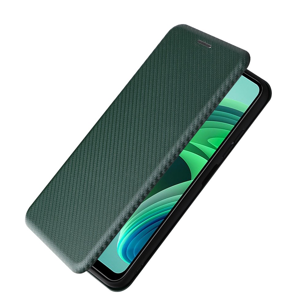For Xiaomi Redmi Note 11E Carbon Fiber Leather Flip Stand Case Card Holder All-Inclusive Shockproof Magnetic Auto-absorbed Cell Accessories Phone Cover - Green-7