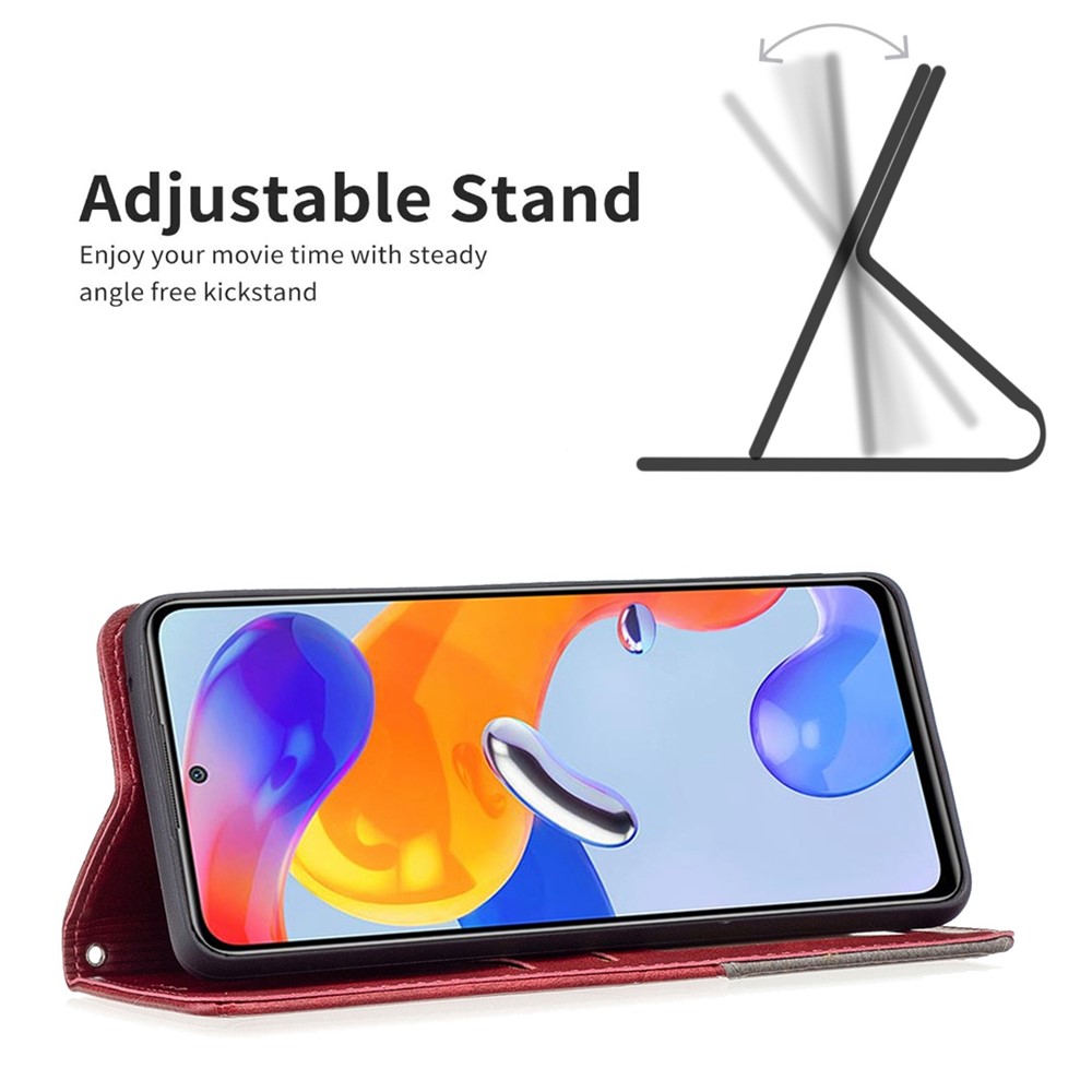 BF Imprinting Pattern Series-1 for Xiaomi Poco M4 Pro 4G PU Leather Card Holder Imprinting Rhombus Pattern Phone Case Bag - Red-2