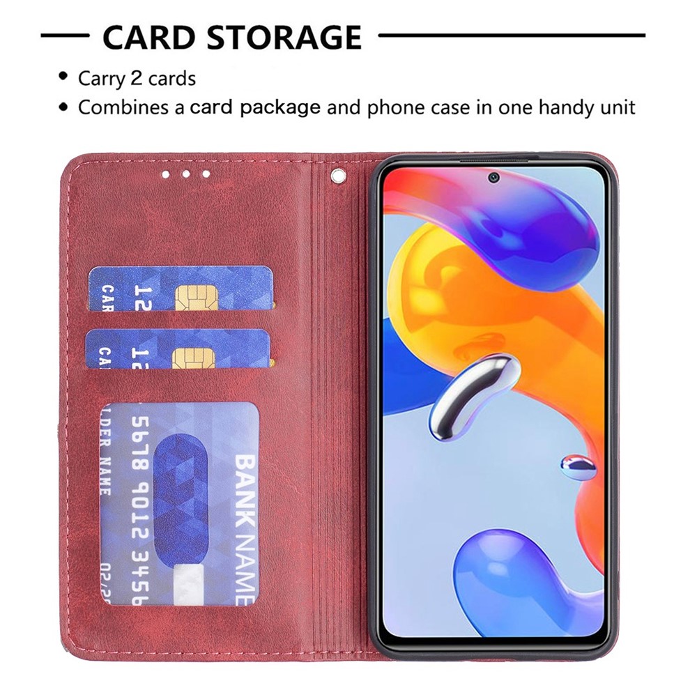 BF Imprinting Pattern Series-1 for Xiaomi Poco M4 Pro 4G PU Leather Card Holder Imprinting Rhombus Pattern Phone Case Bag - Red-3