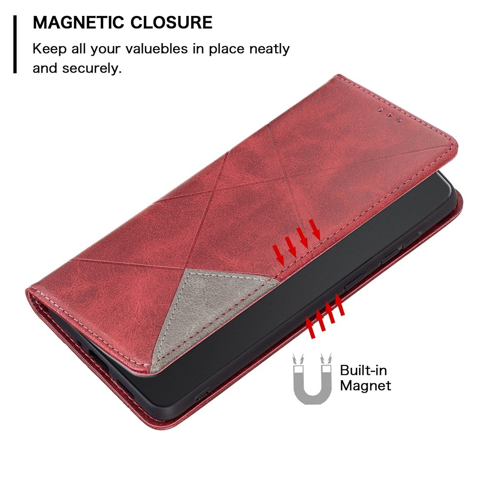 BF Imprinting Pattern Series-1 for Xiaomi Poco M4 Pro 4G PU Leather Card Holder Imprinting Rhombus Pattern Phone Case Bag - Red-4