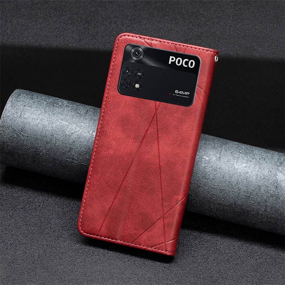BF Imprinting Pattern Series-1 for Xiaomi Poco M4 Pro 4G PU Leather Card Holder Imprinting Rhombus Pattern Phone Case Bag - Red-5