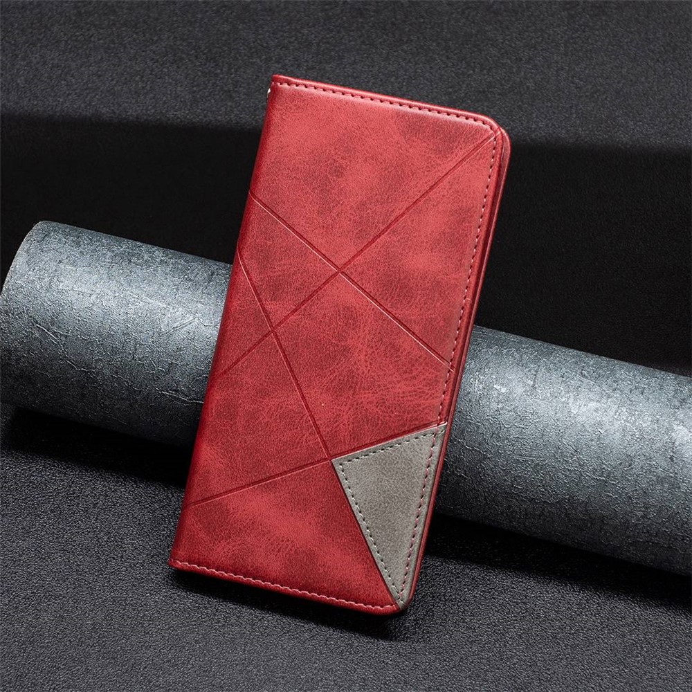 BF Imprinting Pattern Series-1 for Xiaomi Poco M4 Pro 4G PU Leather Card Holder Imprinting Rhombus Pattern Phone Case Bag - Red-6