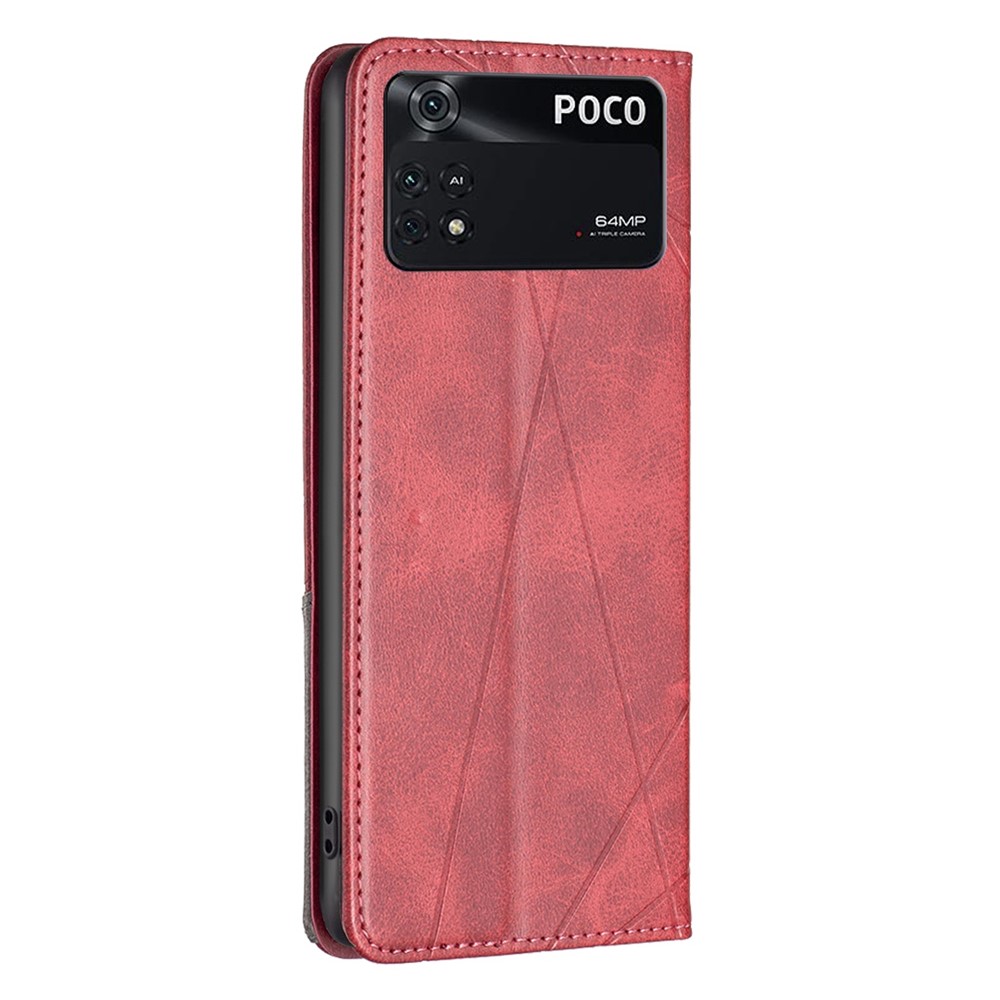 BF Imprinting Pattern Series-1 for Xiaomi Poco M4 Pro 4G PU Leather Card Holder Imprinting Rhombus Pattern Phone Case Bag - Red-8