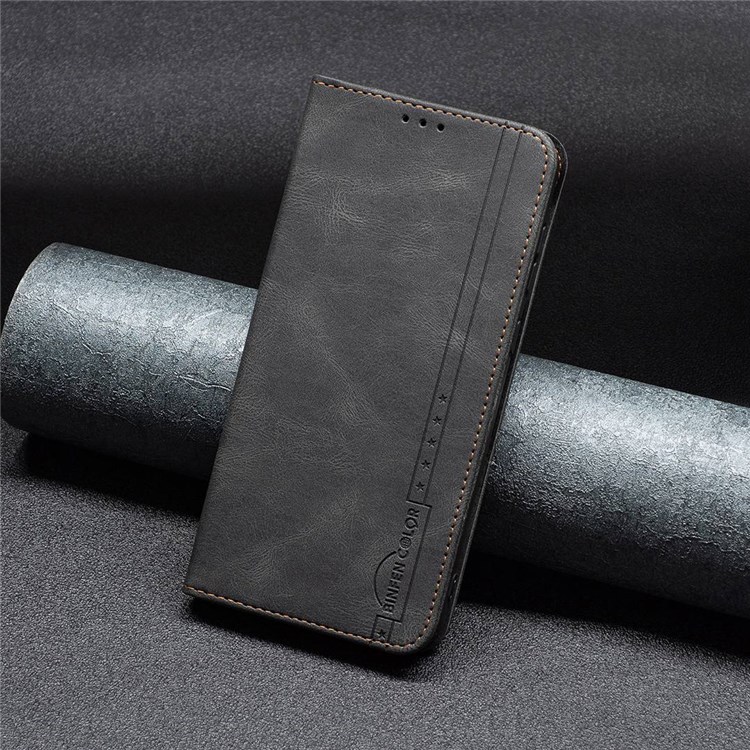 BINFEN COLOR BF Leather Case Series-5 for Xiaomi Poco M4 Pro 4G, 08 RFID Blocking PU Leather Phone Cover Magnetic Auto-absorbed Stand Wallet Protective Case - Black-7