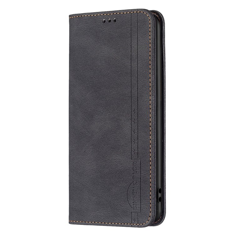 BINFEN COLOR BF Leather Case Series-5 for Xiaomi Poco M4 Pro 4G, 08 RFID Blocking PU Leather Phone Cover Magnetic Auto-absorbed Stand Wallet Protective Case - Black-8