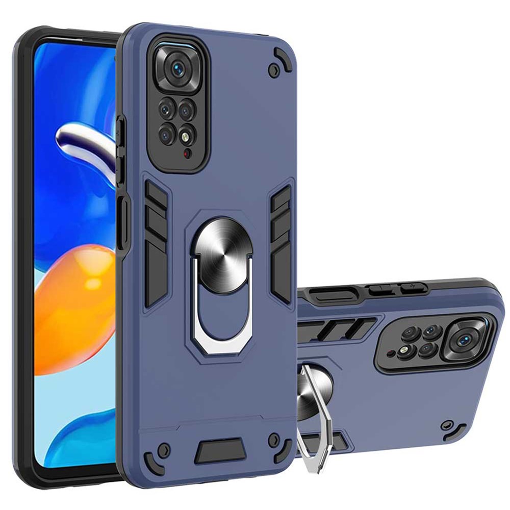 YB PC Series-1 for Xiaomi Redmi Note 11 4G (Qualcomm)/Note 11S 4G TPU + PC Impact Resistant Phone Case with Ring Holder Kickstand - Sapphire-1