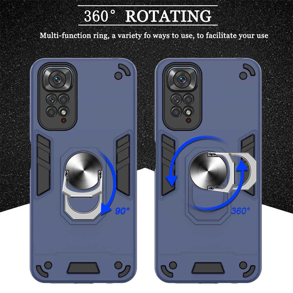 YB PC Series-1 for Xiaomi Redmi Note 11 4G (Qualcomm)/Note 11S 4G TPU + PC Impact Resistant Phone Case with Ring Holder Kickstand - Sapphire-3