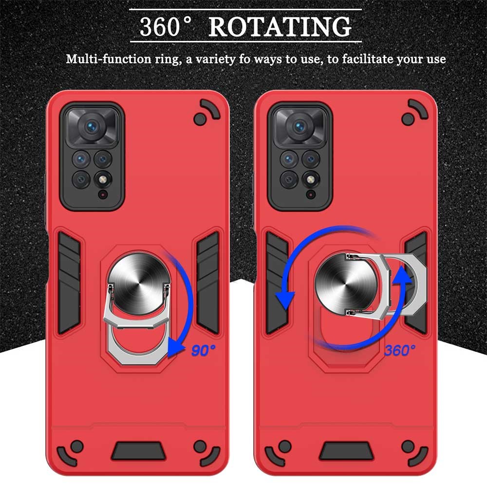 YB PC Series-1 for Xiaomi Redmi Note 11 Pro 5G (Qualcomm)/Note 11 Pro 4G (MediaTek) Ring Kickstand Anti-drop Phone Case Soft TPU + Hard PC Cell Phone Back Cover - Red-3
