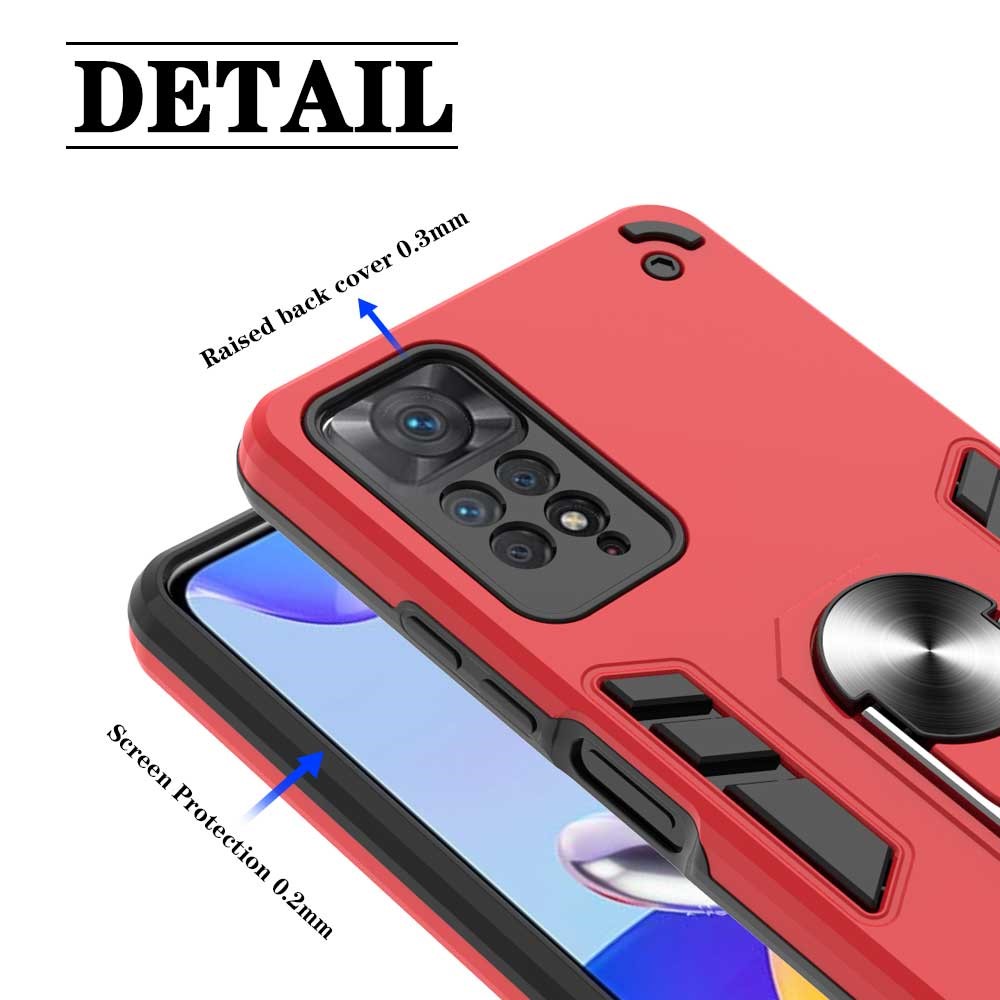 YB PC Series-1 for Xiaomi Redmi Note 11 Pro 5G (Qualcomm)/Note 11 Pro 4G (MediaTek) Ring Kickstand Anti-drop Phone Case Soft TPU + Hard PC Cell Phone Back Cover - Red-4