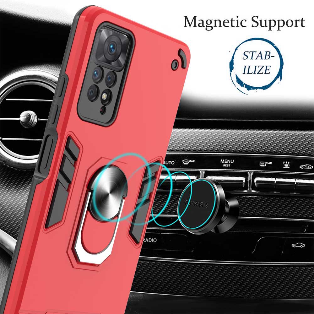 YB PC Series-1 for Xiaomi Redmi Note 11 Pro 5G (Qualcomm)/Note 11 Pro 4G (MediaTek) Ring Kickstand Anti-drop Phone Case Soft TPU + Hard PC Cell Phone Back Cover - Red-7