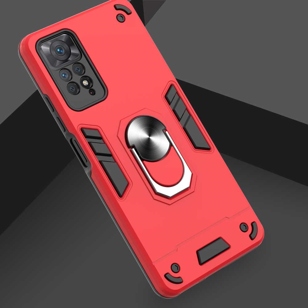 YB PC Series-1 for Xiaomi Redmi Note 11 Pro 5G (Qualcomm)/Note 11 Pro 4G (MediaTek) Ring Kickstand Anti-drop Phone Case Soft TPU + Hard PC Cell Phone Back Cover - Red-9