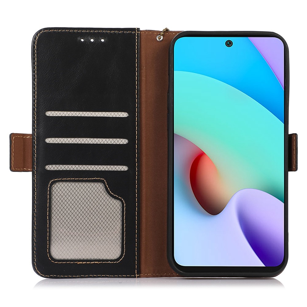 For Xiaomi Poco M4 Pro 4G Wear-resistant Genuine Cowhide Leather Shell Crazy Horse Texture Wallet RFID Blocking Stand Phone Case - Black-2