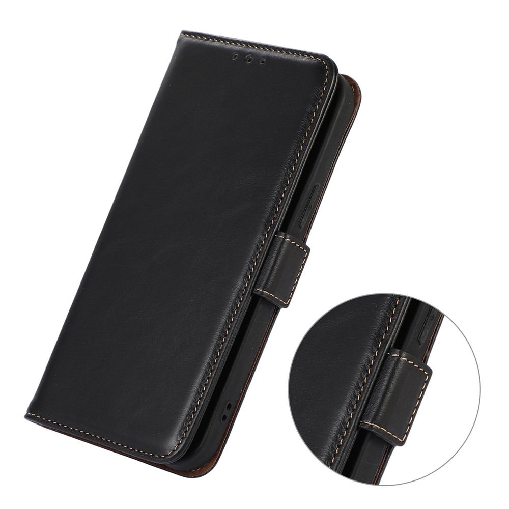 For Xiaomi Poco M4 Pro 4G Wear-resistant Genuine Cowhide Leather Shell Crazy Horse Texture Wallet RFID Blocking Stand Phone Case - Black-5