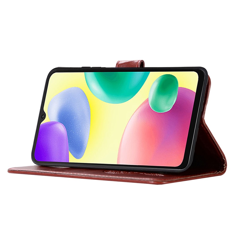 For Xiaomi Redmi 10C/Redmi 10 (India) All-around Protection Imprinting Owl Dream Catcher Cover Anti-fall Wallet Stand Leather Phone Case with Strap - Brown-2