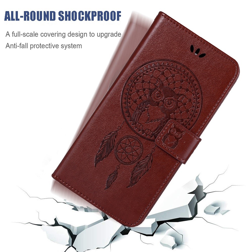 For Xiaomi Redmi 10C/Redmi 10 (India) All-around Protection Imprinting Owl Dream Catcher Cover Anti-fall Wallet Stand Leather Phone Case with Strap - Brown-5