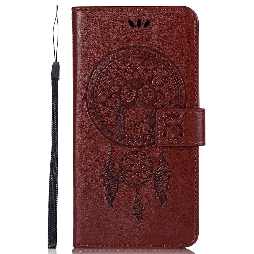 For Xiaomi Redmi 10C/Redmi 10 (India) All-around Protection Imprinting Owl Dream Catcher Cover Anti-fall Wallet Stand Leather Phone Case with Strap - Brown-7