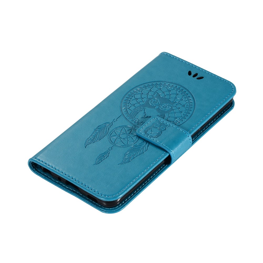 For Xiaomi Poco M4 Pro 4G Well-protected Imprinting Owl Dream Catcher Cover Wallet Stand Function Leather Phone Case with Strap - Blue-6