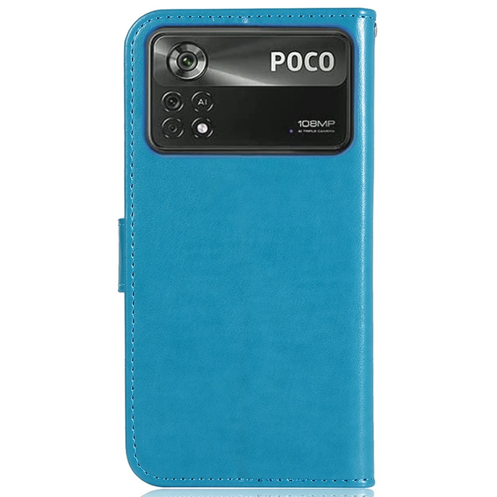 For Xiaomi Poco M4 Pro 4G Well-protected Imprinting Owl Dream Catcher Cover Wallet Stand Function Leather Phone Case with Strap - Blue-8