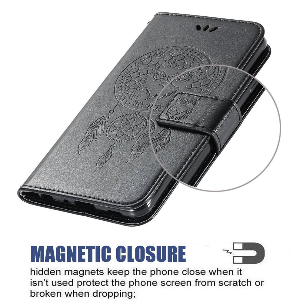 For Xiaomi Redmi 10A Wallet Style Imprinting Owl Dream Catcher Cover Stand Leather Well-protected Phone Case with Strap - Black-4