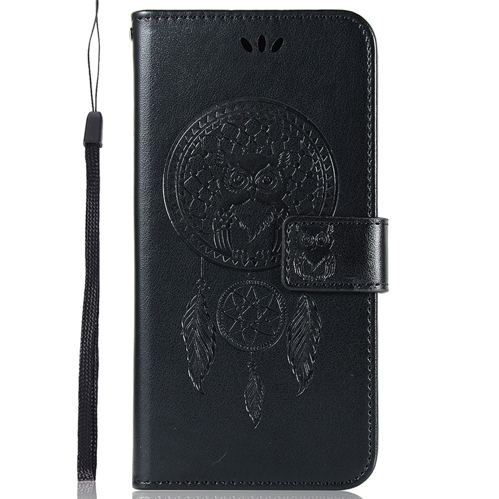 For Xiaomi Redmi 10A Wallet Style Imprinting Owl Dream Catcher Cover Stand Leather Well-protected Phone Case with Strap - Black-7