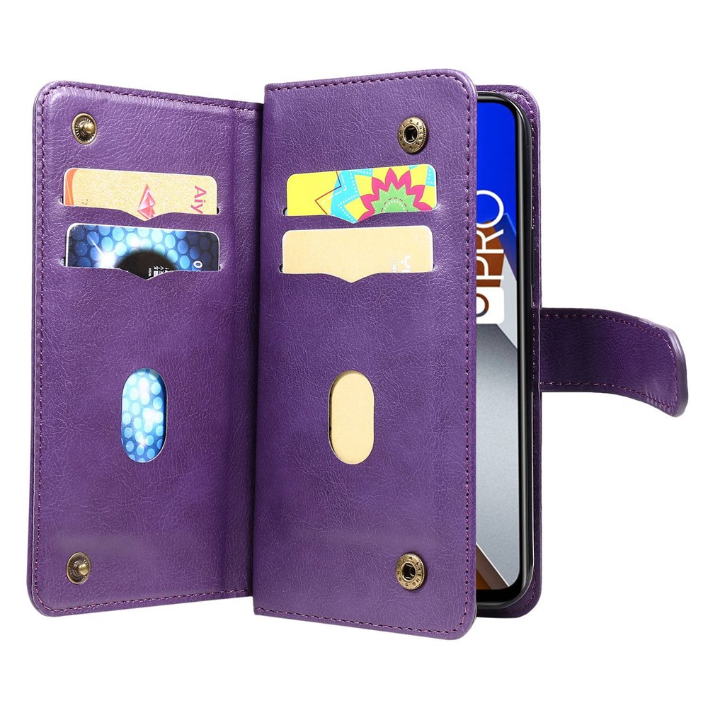 KT Multi-functional Series-1 for Xiaomi Poco M4 Pro 4G Multi-Functional PU Leather Wallet Case Stand Magnetic 10 Card Slots Cash Purse Protection Cover - Purple-4