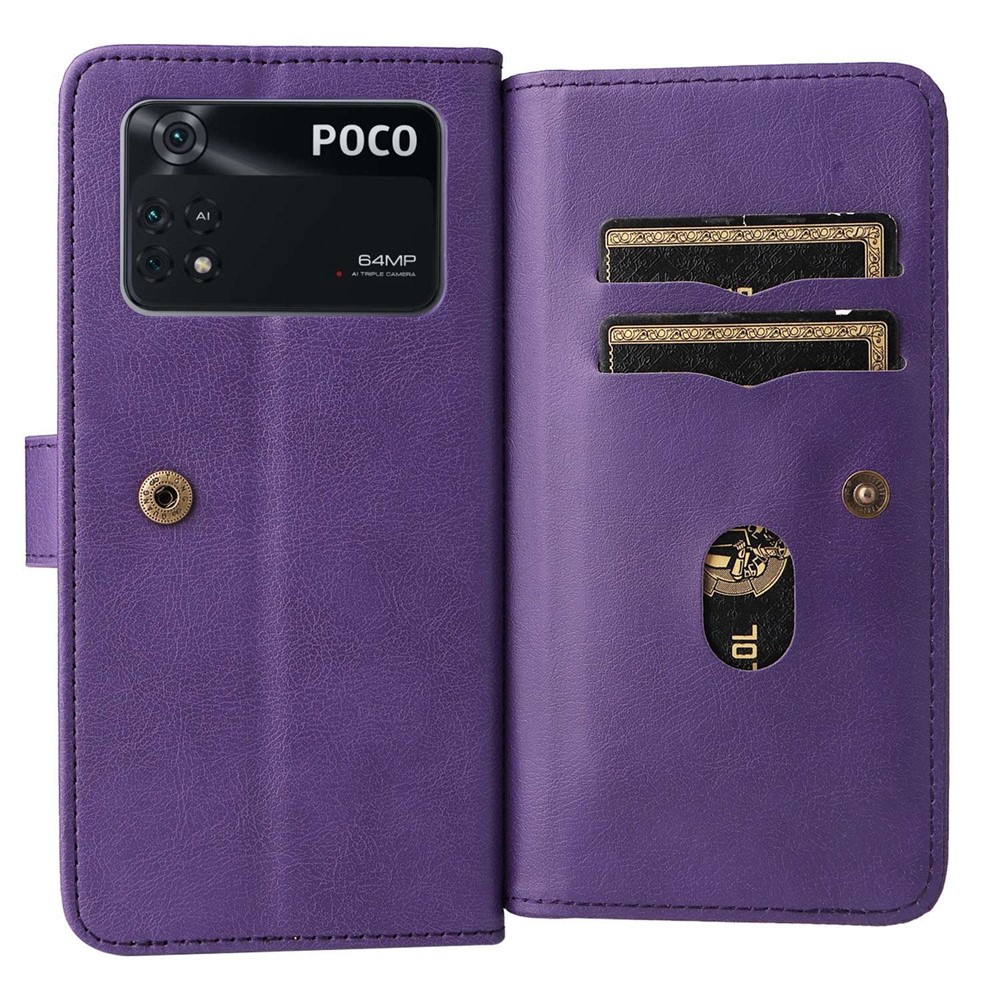 KT Multi-functional Series-1 for Xiaomi Poco M4 Pro 4G Multi-Functional PU Leather Wallet Case Stand Magnetic 10 Card Slots Cash Purse Protection Cover - Purple-6