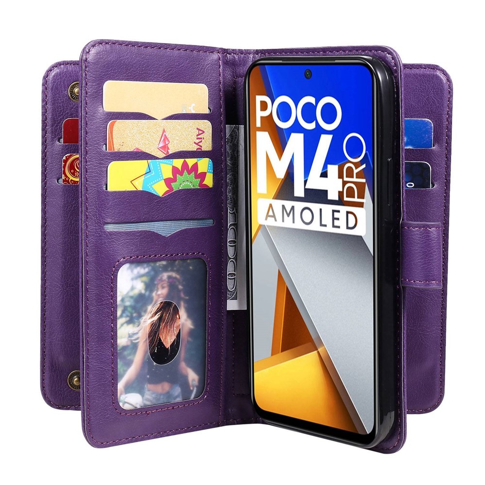 KT Multi-functional Series-1 for Xiaomi Poco M4 Pro 4G Multi-Functional PU Leather Wallet Case Stand Magnetic 10 Card Slots Cash Purse Protection Cover - Purple-7
