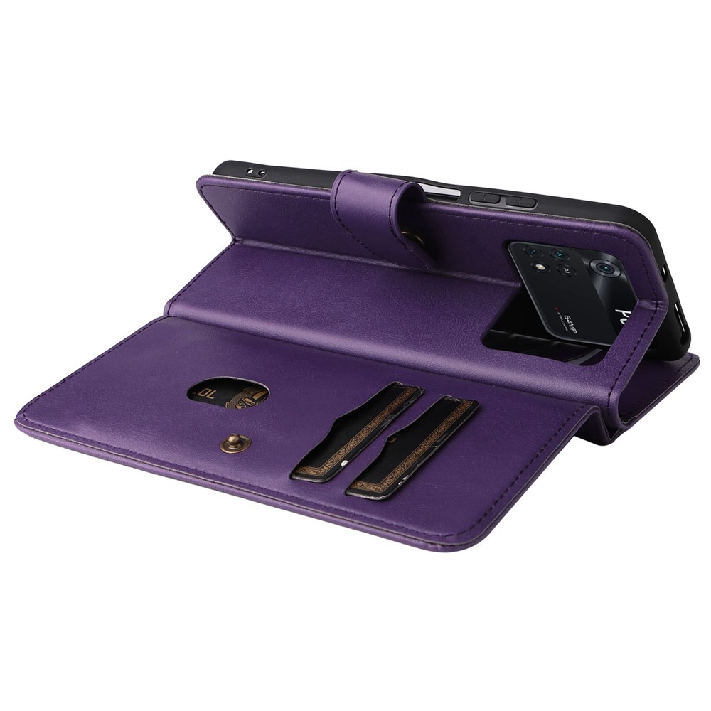 KT Multi-functional Series-1 for Xiaomi Poco M4 Pro 4G Multi-Functional PU Leather Wallet Case Stand Magnetic 10 Card Slots Cash Purse Protection Cover - Purple-8