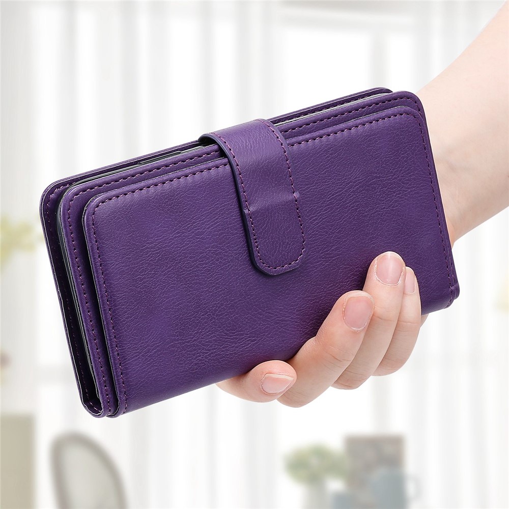 KT Multi-functional Series-1 for Xiaomi Poco M4 Pro 4G Multi-Functional PU Leather Wallet Case Stand Magnetic 10 Card Slots Cash Purse Protection Cover - Purple-9